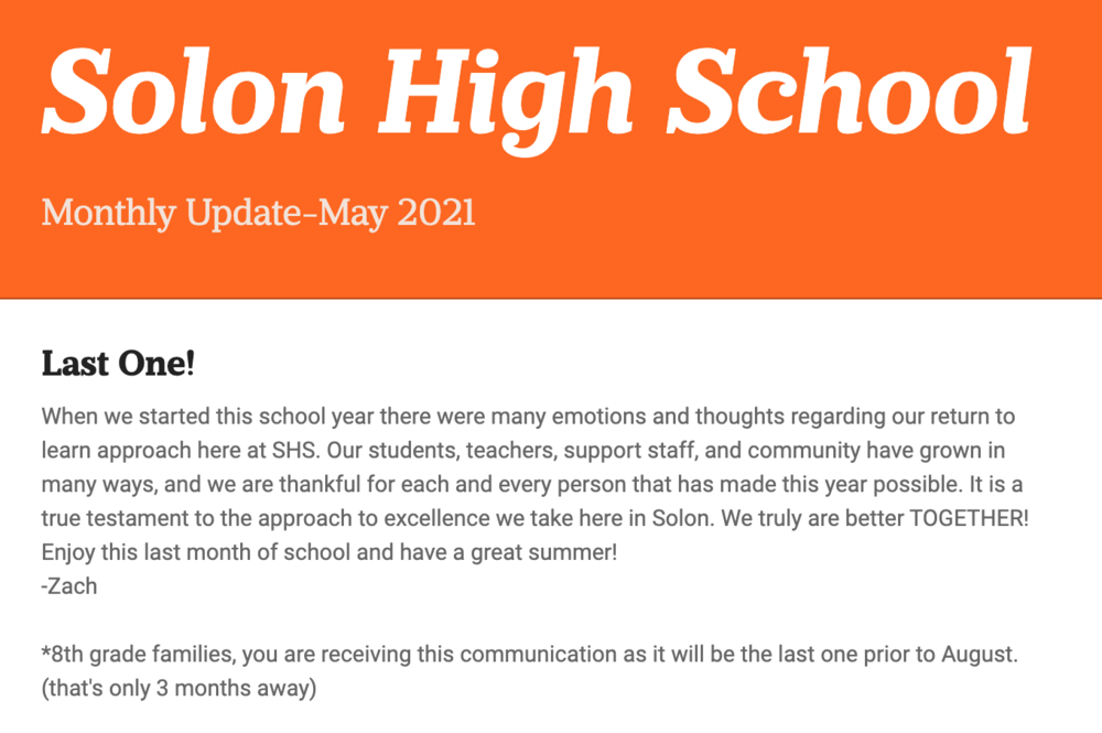 May High School Update