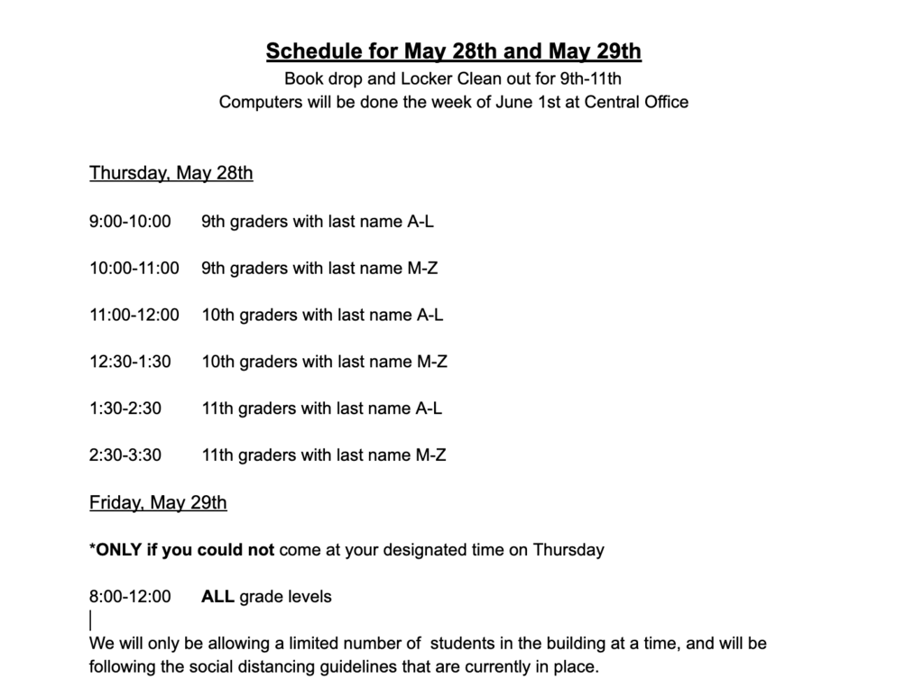 Schedule for tomorrow